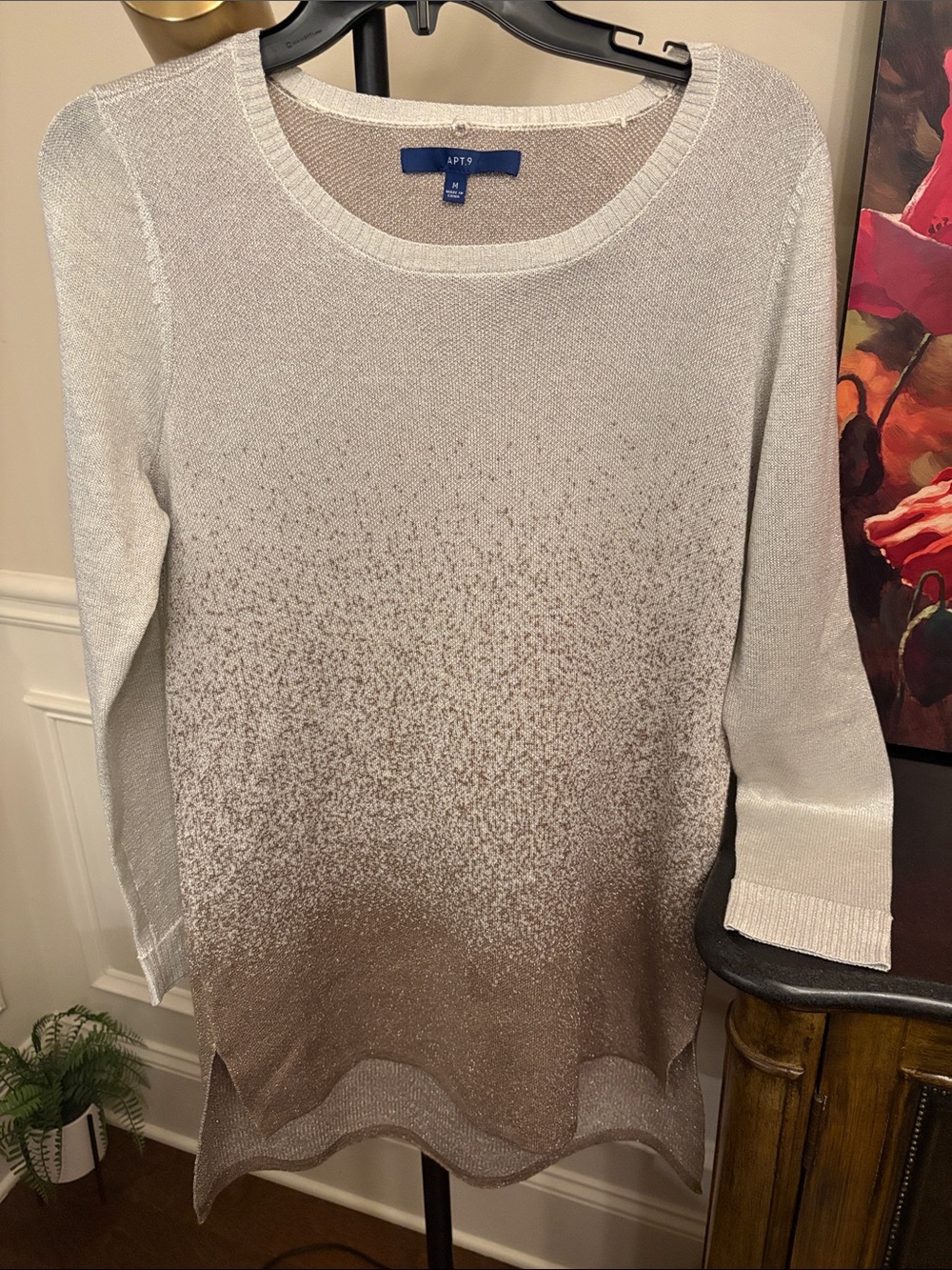 NWOT Apt. 9 Women's Cream to Brown Gold Ombre Crewneck Sweater